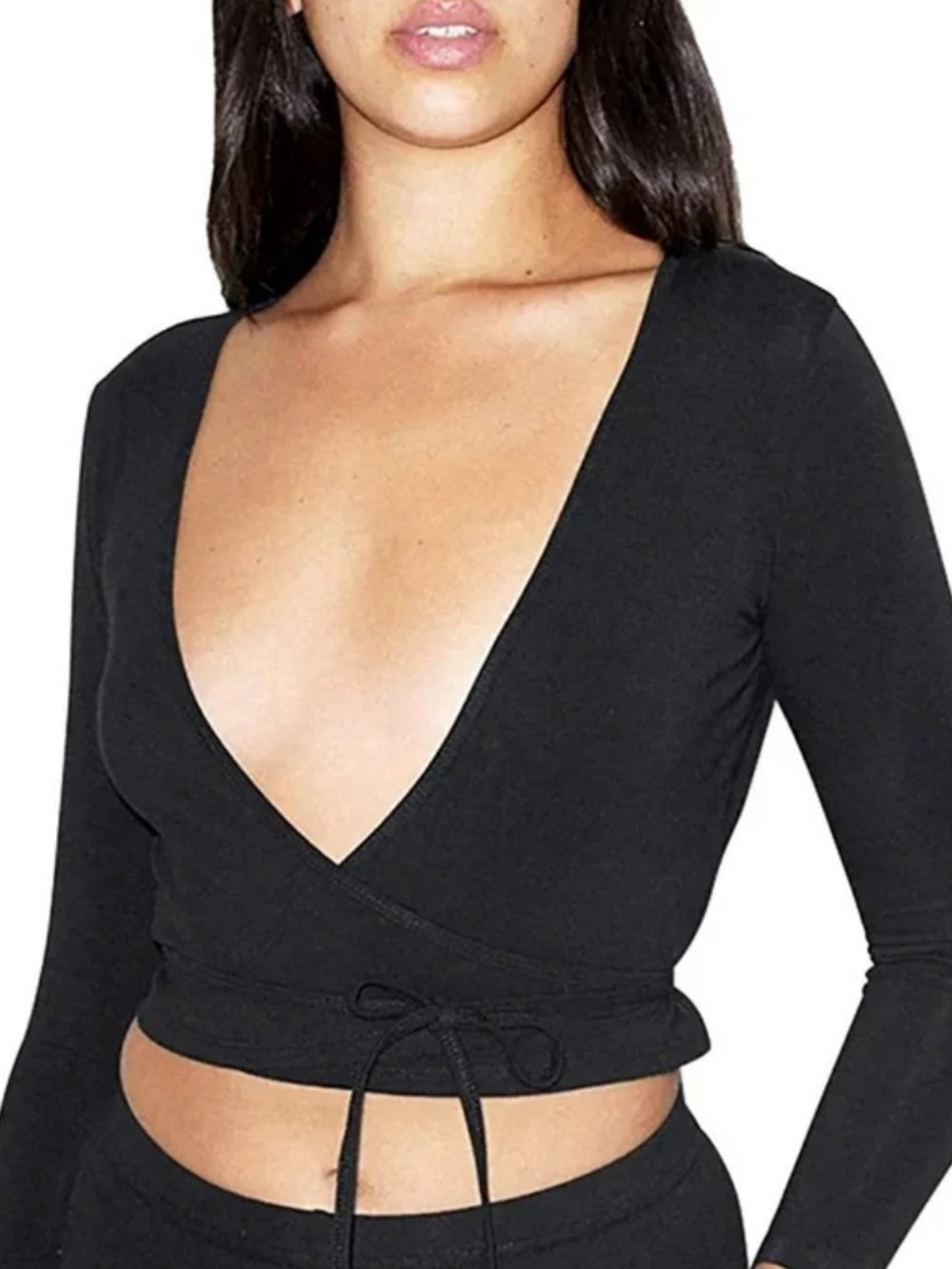 American Apparel Black Ribbed Wrap Camisole with Tie